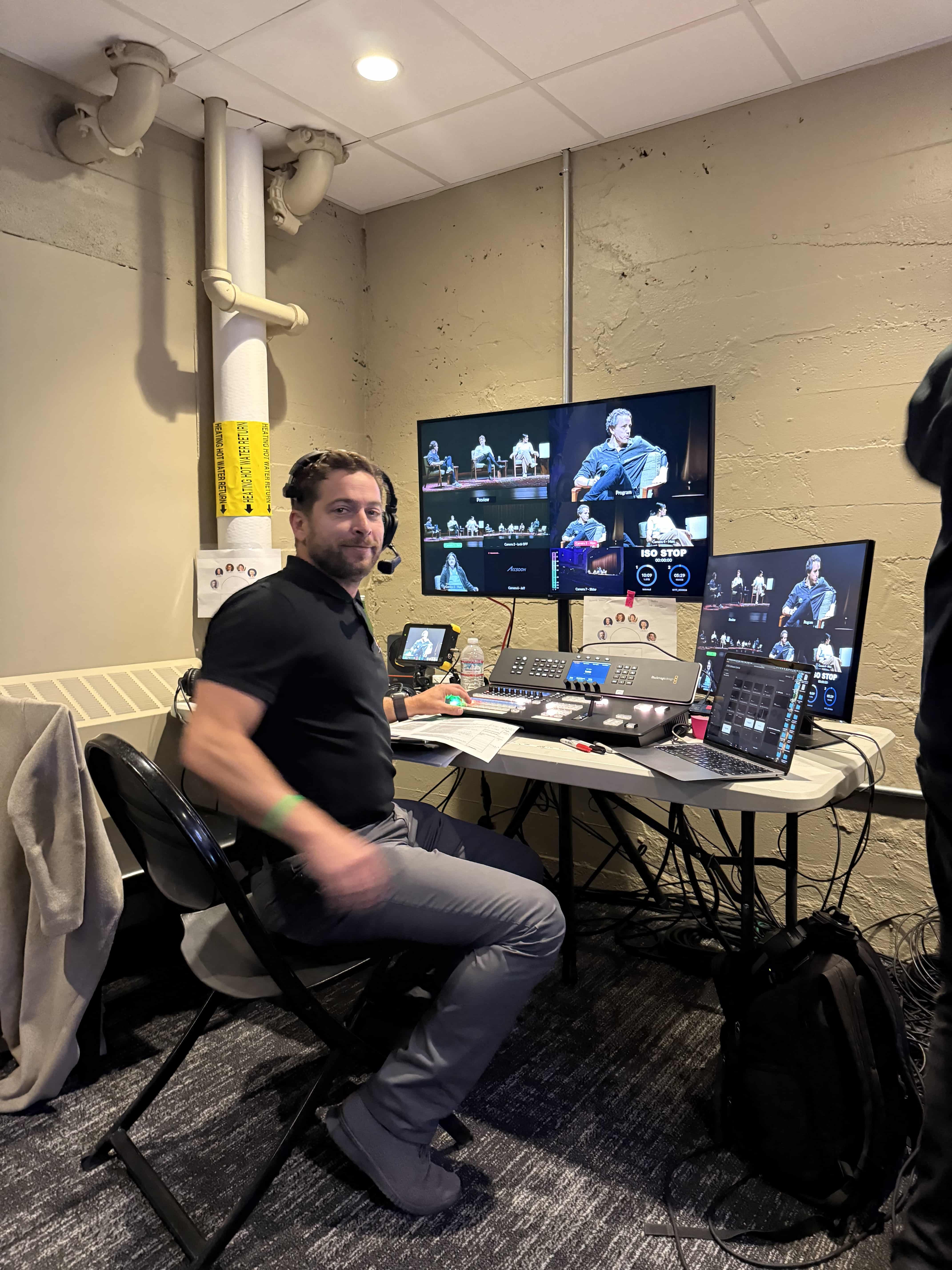 Broadcast operator at the video control position for the live Ezra Klein Show forum